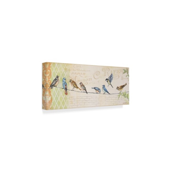 Jean Plout 'Birds Gathered On Wire' Canvas Art,10x24